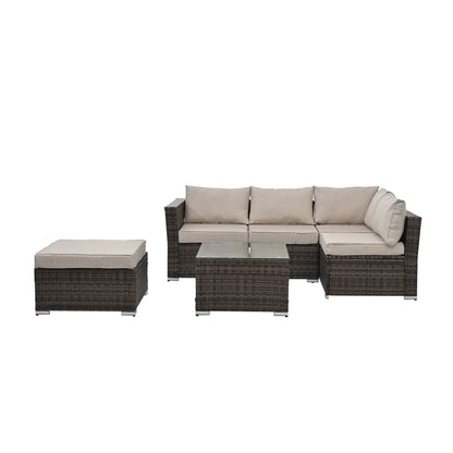 Patio Furniture, Outdoor Furniture, Seasonal PE Wicker Furniture, 4 Set Wicker Furniture With Tempered Glass Coffee Table - Discount Msrp 