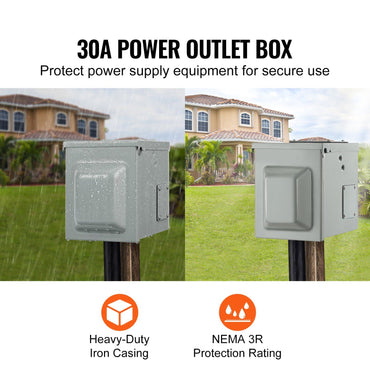 VEVOR 30 Amp RV Power Outlet Box, 125/250 Volt, Enclosed Lockable Outdoor RV Receptacle Box, NEMA TT-30R Weatherproof Electrical Panel, for RV Camper Trailer Motorhome Tested to UL Standards - Discount Msrp 