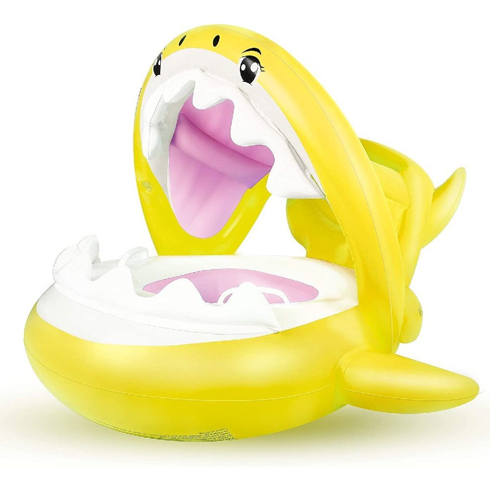 Inflatable Swim Rings For Kids With Sun Shade Poncho; Swim Rings For Infants And Toddlers; Foldable Shark Swim Seat Rings - Discount Msrp 