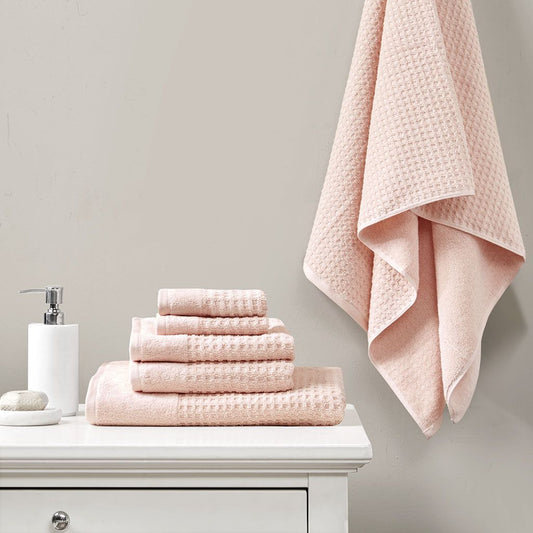 Cotton Waffle Jacquard Antimicrobial Bath Towel 6 Piece Set - Discount Msrp 