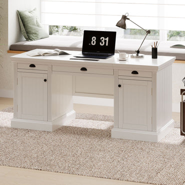 67''Modern Executive Desk,Computer Desk with 2 Storage Cabinet and 3 Drawers, Rectangle Home Office Desk with back ,Reading Desk,Writing Table,Workstation for Home Office,Living Room,study,White - Discount Msrp 