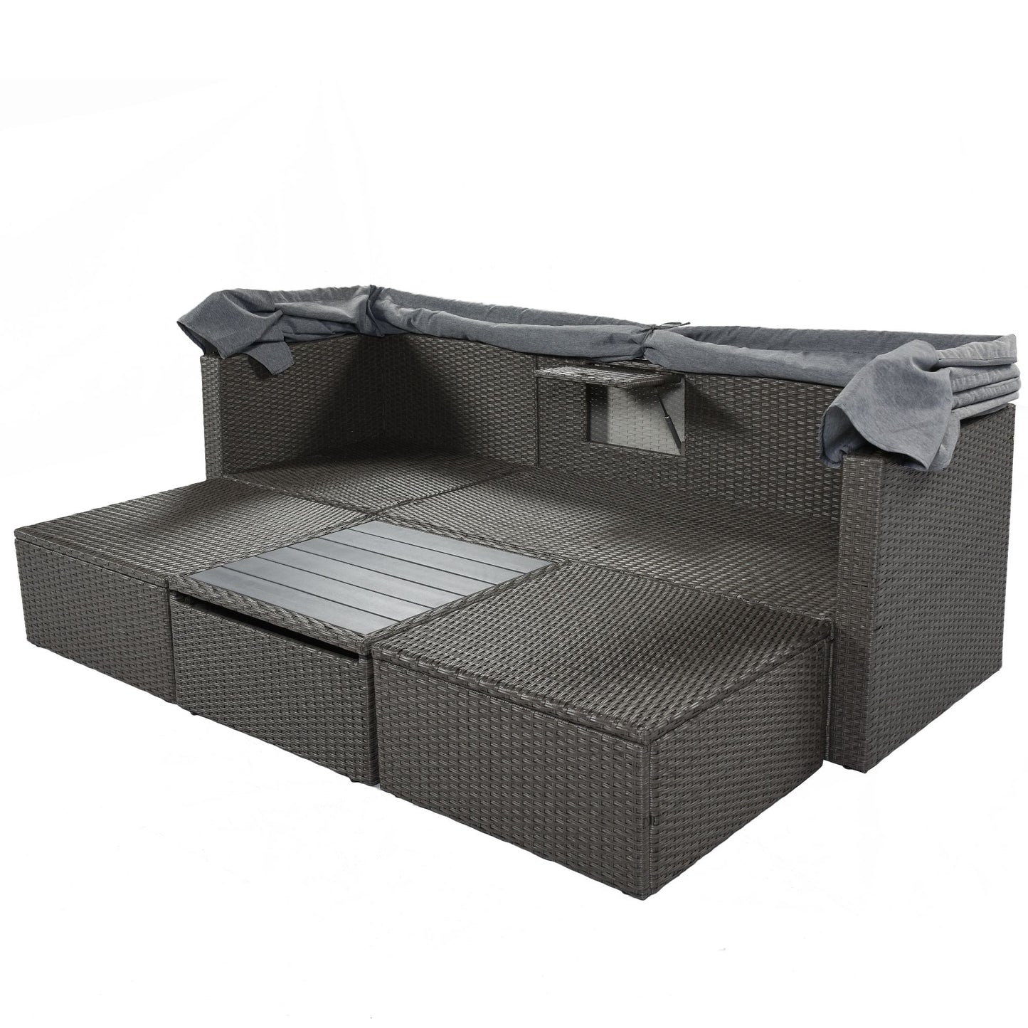 Outdoor Patio Rectangle Daybed with Retractable Canopy, Wicker Furniture Sectional Seating with Washable Cushions, Backyard, Porch - Discount Msrp 