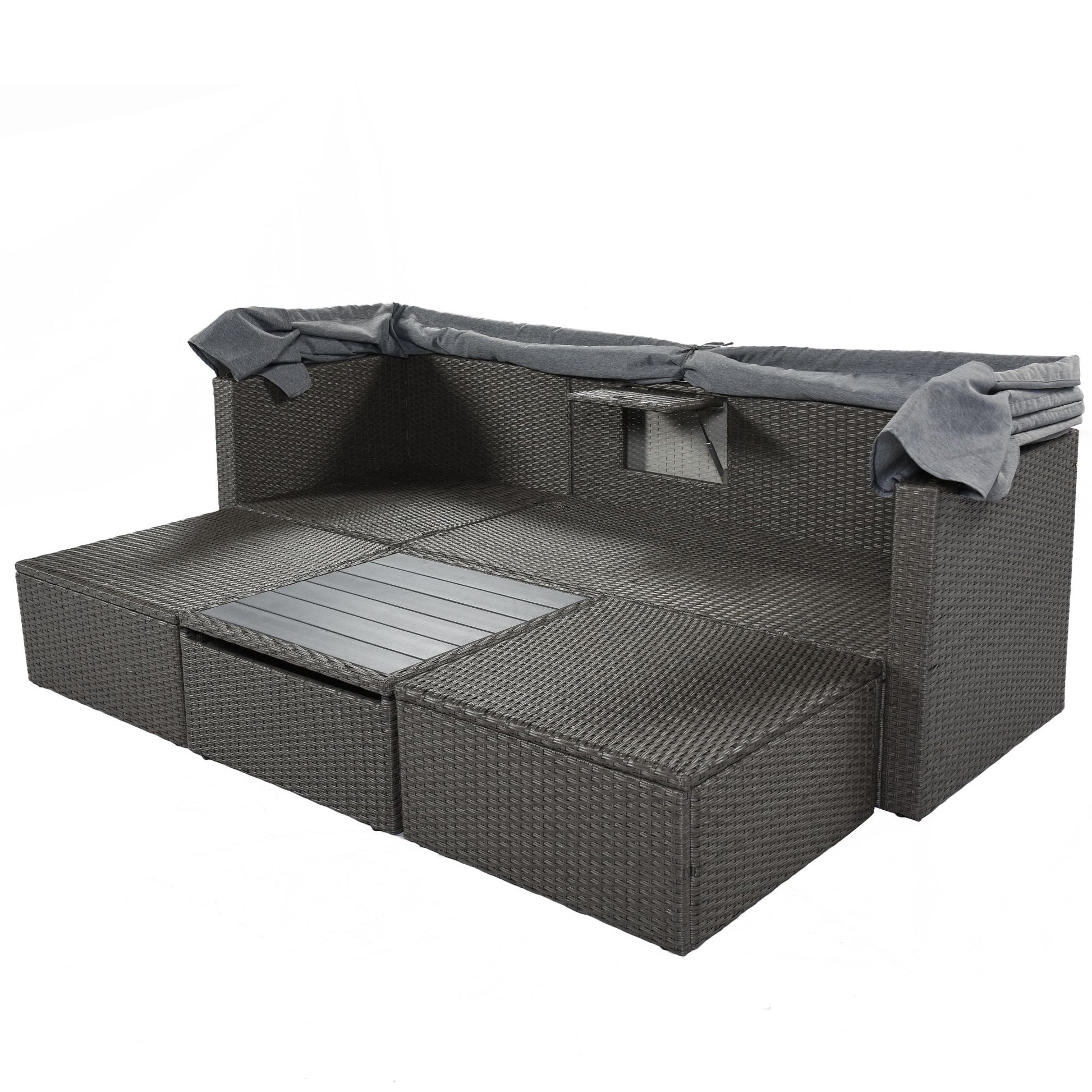 Outdoor Patio Rectangle Daybed with Retractable Canopy, Wicker Furniture Sectional Seating with Washable Cushions, Backyard, Porch - Discount Msrp 