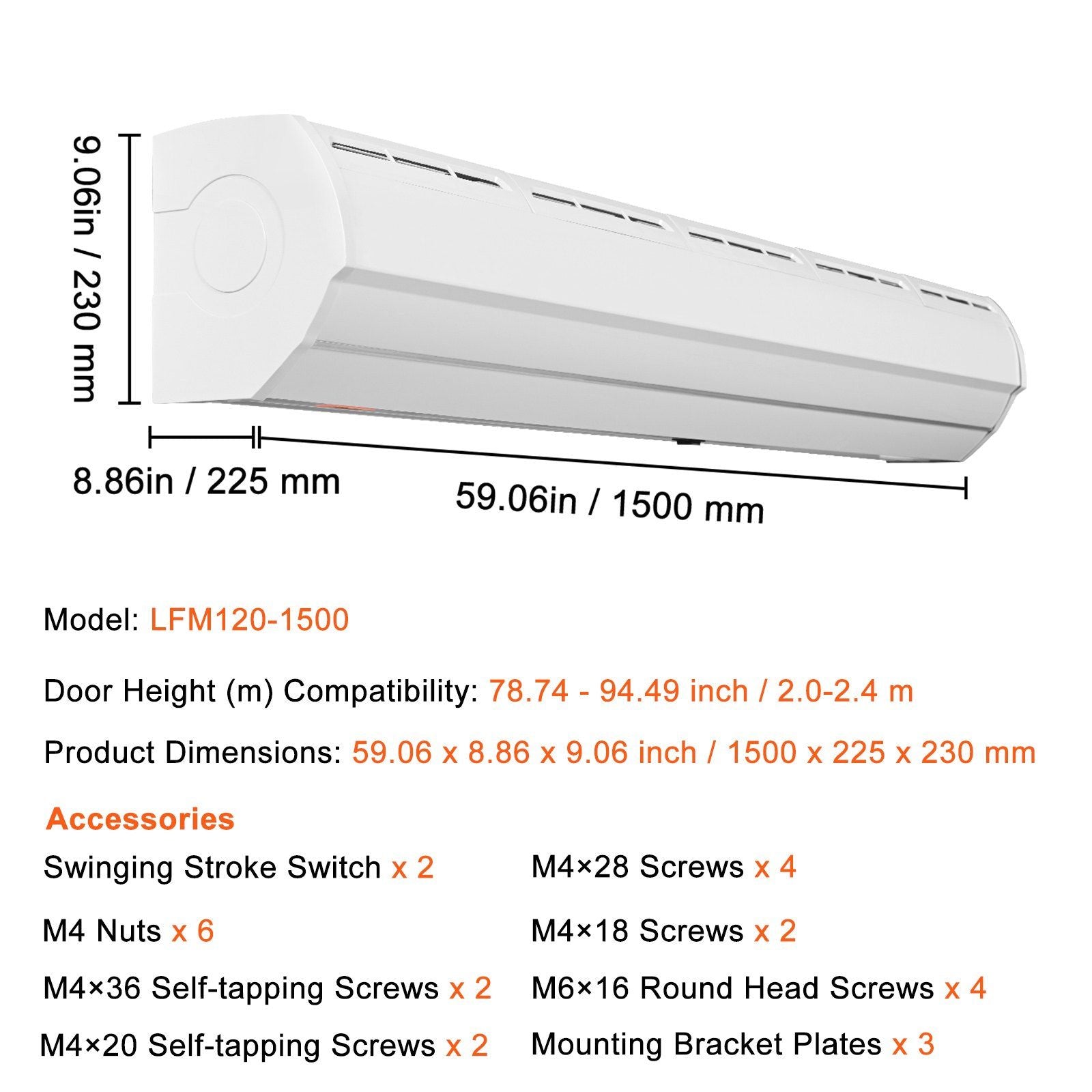 VEVOR 60" Commercial Indoor Air Curtain Super Power 2 Speeds 1500CFM, Wall Mounted Air Curtains for Doors, Indoor Over Door Fan with Heavy Duty Limit Switch, Easy-Install 110V Unheated - Discount Msrp 