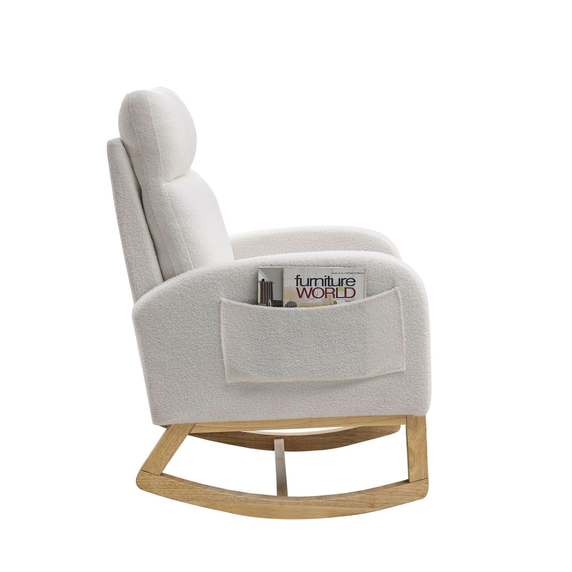 [Video] Welike 27.6"W Modern Accent High Backrest Living Room Lounge Arm Rocking Chair, Two Side Pocket ,Teddy White (Ivory) - Discount Msrp 