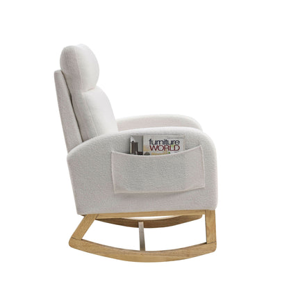 [Video] Welike 27.6"W Modern Accent High Backrest Living Room Lounge Arm Rocking Chair, Two Side Pocket ,Teddy White (Ivory) - Discount Msrp 