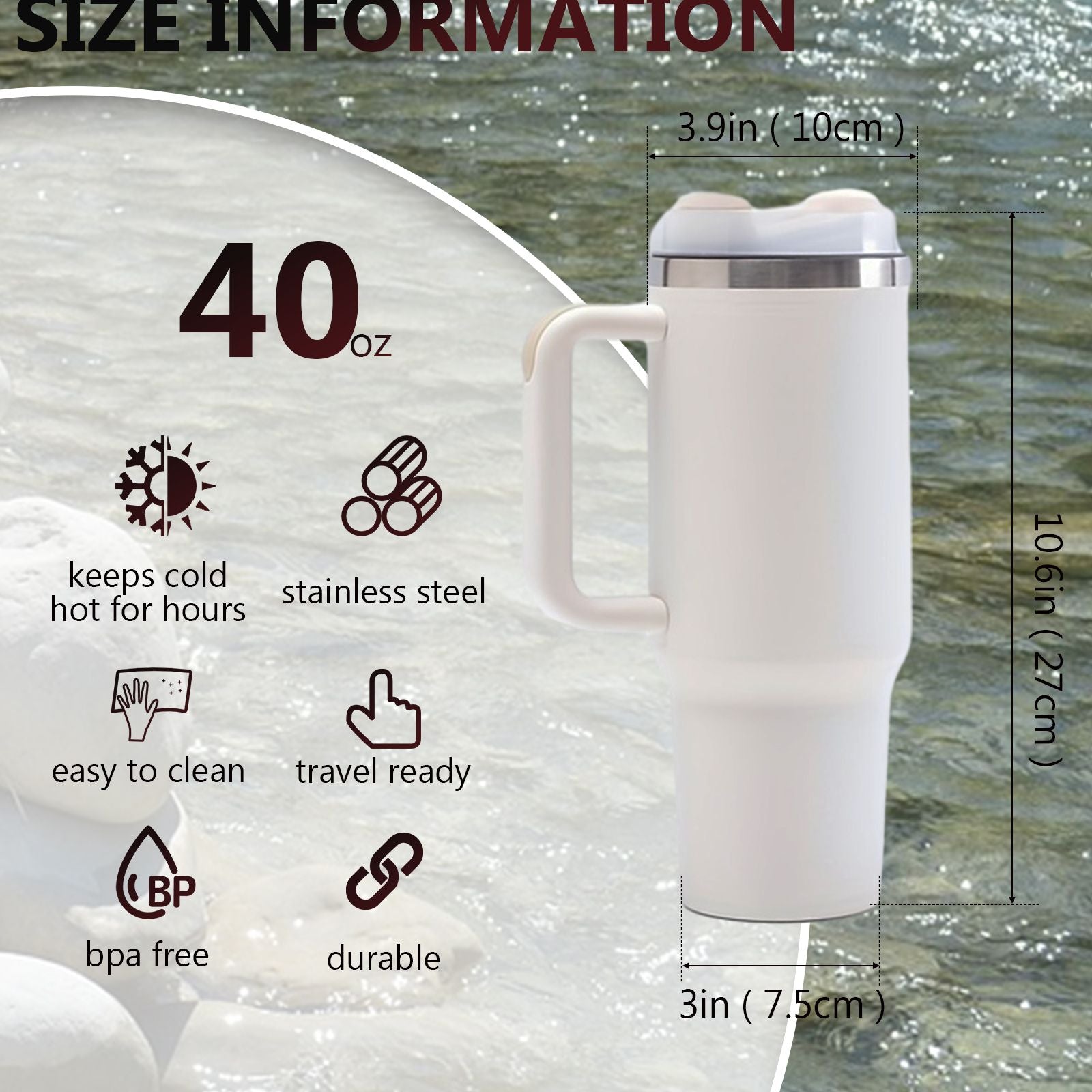 40oz V2 large capacity tumbler, With Handle And Straw Lid, Insulated Reusable Stainless Steel Water Bottles Travel Mug Coffee Cup car cup water cup For Men Women Outdoor Camping Driving, gift - Discount Msrp 
