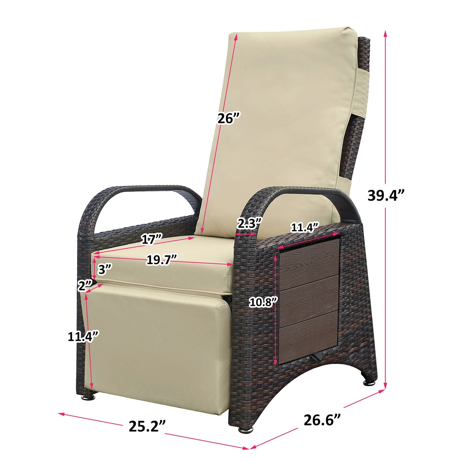 Outdoor Adjustable Wicker Recliner with Flip Table - Discount Msrp 