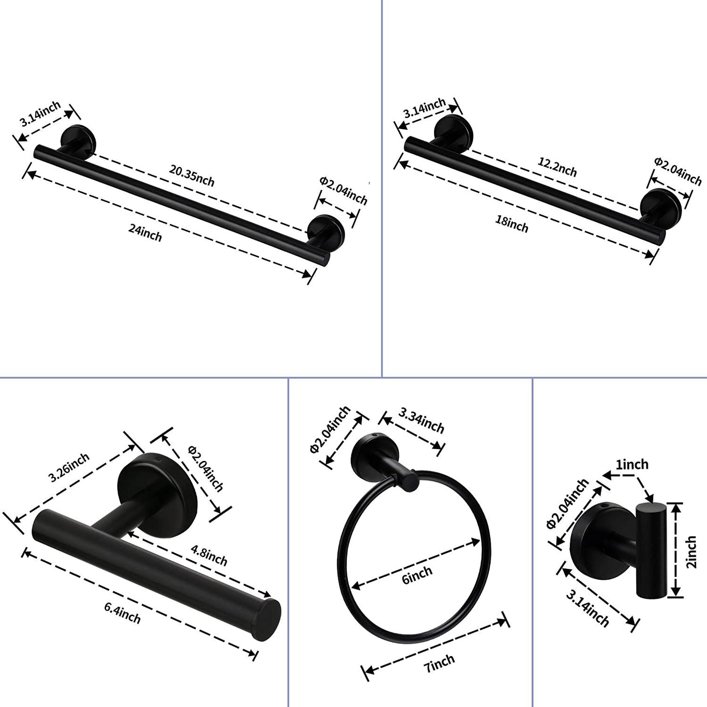 6 Piece Stainless Steel Bathroom Towel Rack Set Wall Mount RT - Discount Msrp 