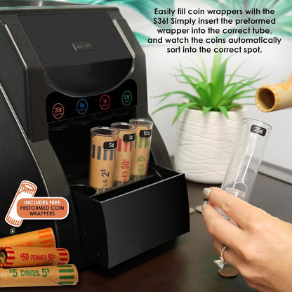 USD Coin Sorter, Coin Sorter Machine for USD Coin, Sorts up to 230 Coins/min, Coin Sorter and Wrapper Machine Holds 200 Coins Included 4 Coin Tubes, Black - Discount Msrp 
