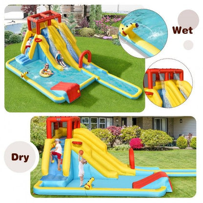 Inflatable Dual Slide Water Park Climbing Bouncer with 735W Air Blower - Discount Msrp 