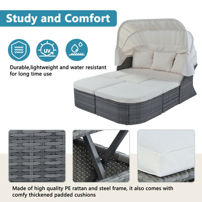 Outdoor Patio Furniture Set Daybed Sunbed with Retractable Canopy Conversation Set Wicker Furniture - Discount Msrp 