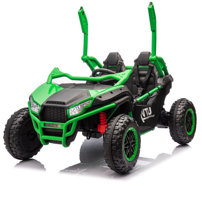 24V Two-seater Kids Ride On UTV w/Parents Control,20in seat width,400W Super high power,Four-wheel Suspension,Bluetooth,MP3,USB,LED Light,Horn,Rear storage space,Speeds 3.73-4.97MPH For Kids aged 3+. - Discount Msrp 