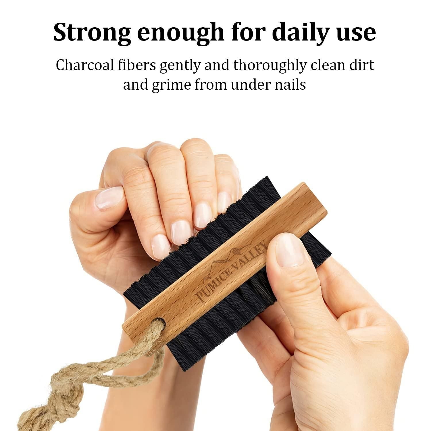 Wooden Cleaning Finger Nail Brush with Nylon Charcoal Bristles & Hanging Rope Double Sided Fingernail Brush for Scrubbing Fingernails and Toes Beechwood - Discount Msrp 