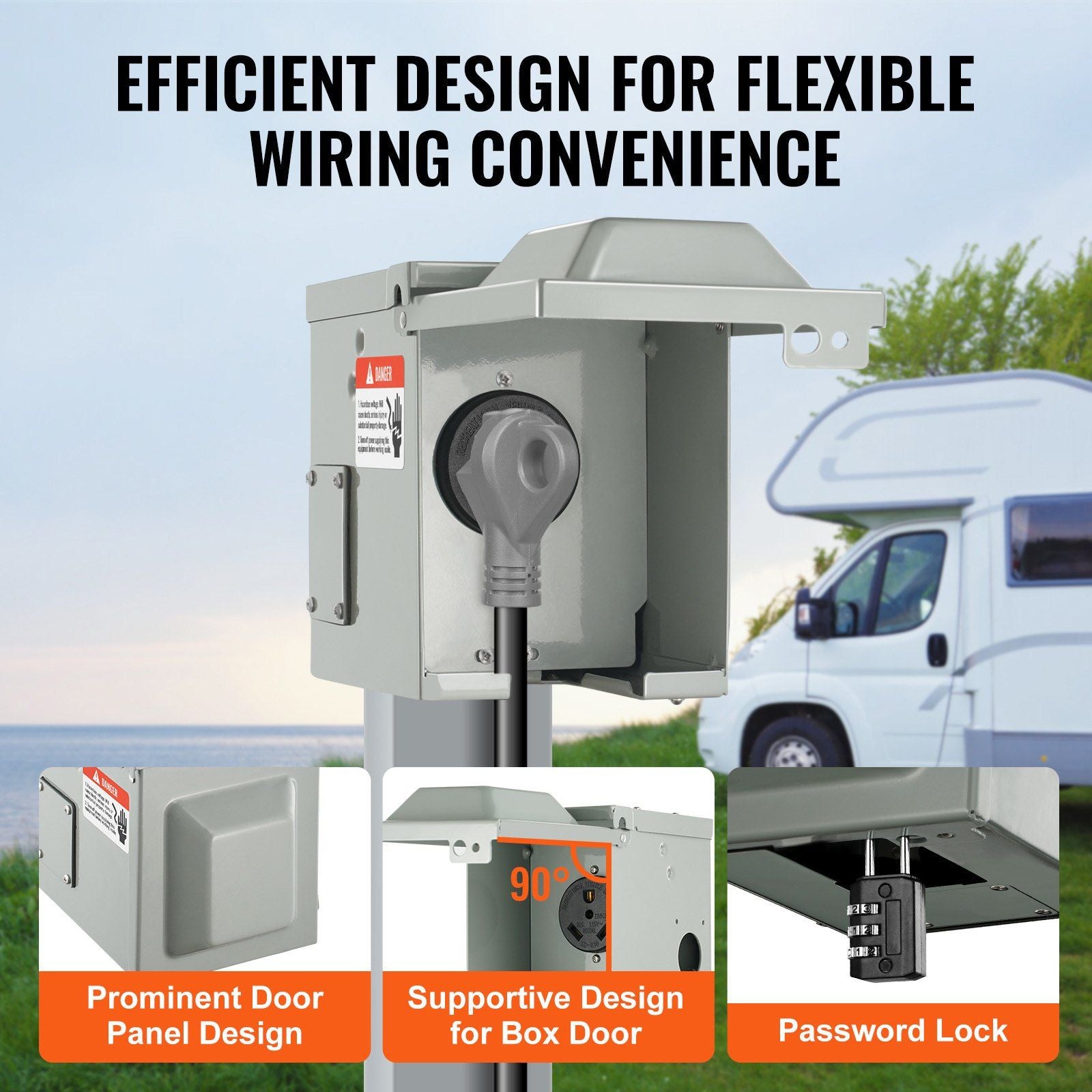 VEVOR 30 Amp RV Power Outlet Box, 125/250 Volt, Enclosed Lockable Outdoor RV Receptacle Box, NEMA TT-30R Weatherproof Electrical Panel, for RV Camper Trailer Motorhome Tested to UL Standards - Discount Msrp 