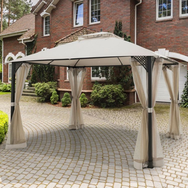 12 x 10 Feet Outdoor Double Top Patio Gazebo with Netting - Discount Msrp 