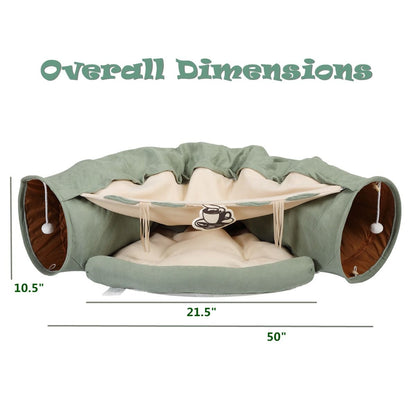 Cat's Telescopic Tunnel Cushioned Bed Pet Nest Teasing Balls Zipper Connection Feline Supplies, Bright Green XH - Discount Msrp 