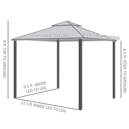 Outsunny 9.6' x 11.6' Patio Gazebo, Outdoor Canopy Shelter with 2-Tier Roof and Netting, Steel Frame for Garden, Lawn, Backyard, and Deck, Gray - Discount Msrp 