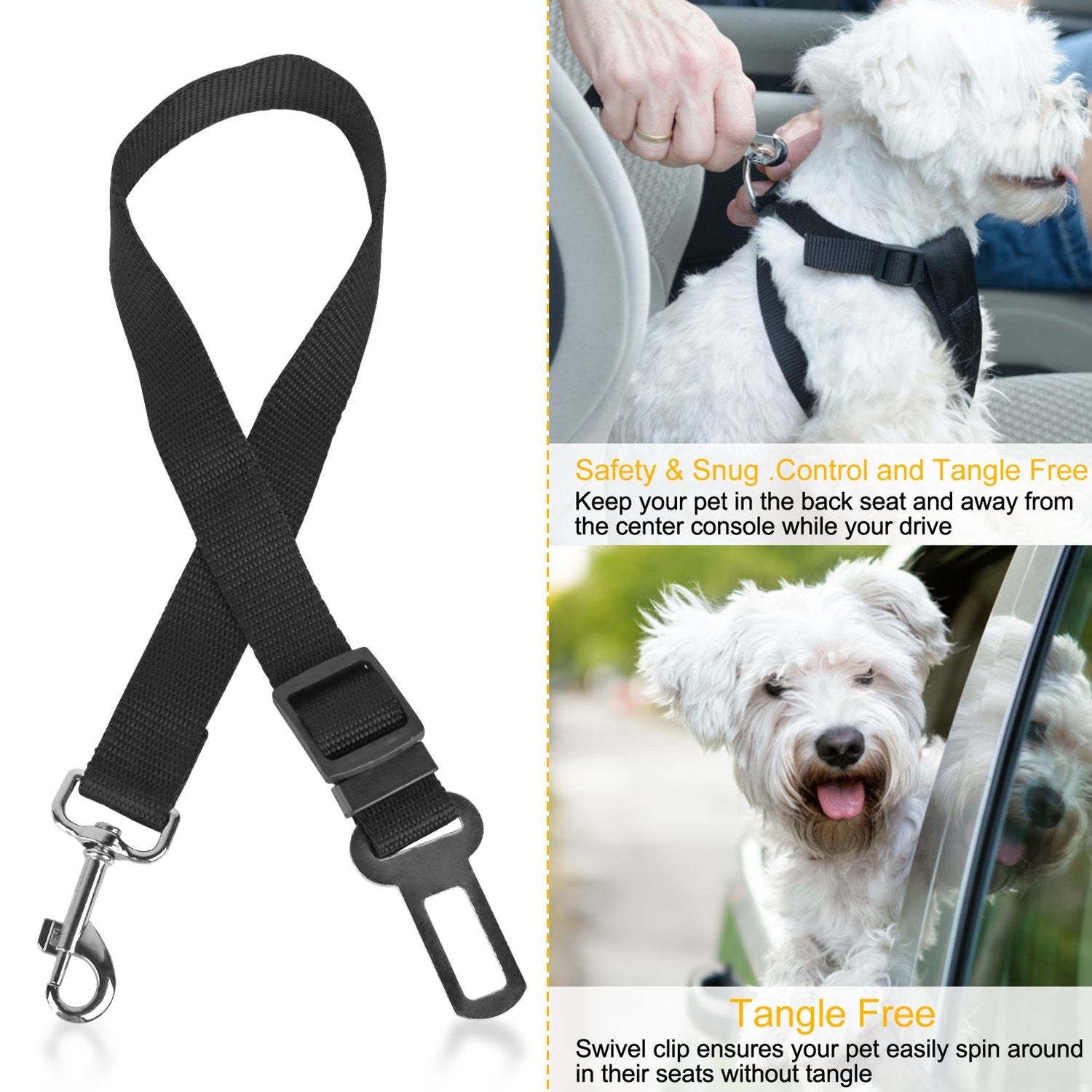 2Pcs Pet Dog Seat Belt Leash Adjustable Pet Dog Cat Safety Leads Harness - Discount Msrp 