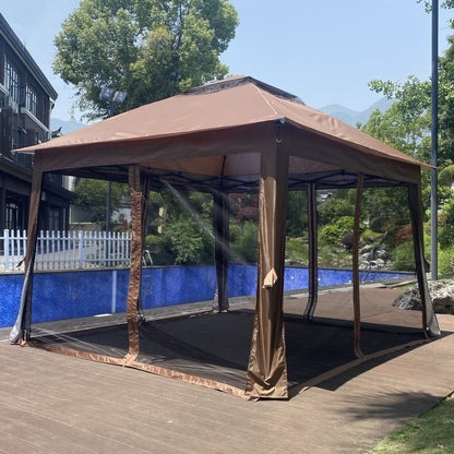 Outdoor 11x 11Ft Pop Up Gazebo Canopy With Removable Zipper Netting,2-Tier Soft Top Event Tent,Suitable For Patio Backyard Garden Camping Area with 4 Sandbags,Brown - Discount Msrp 