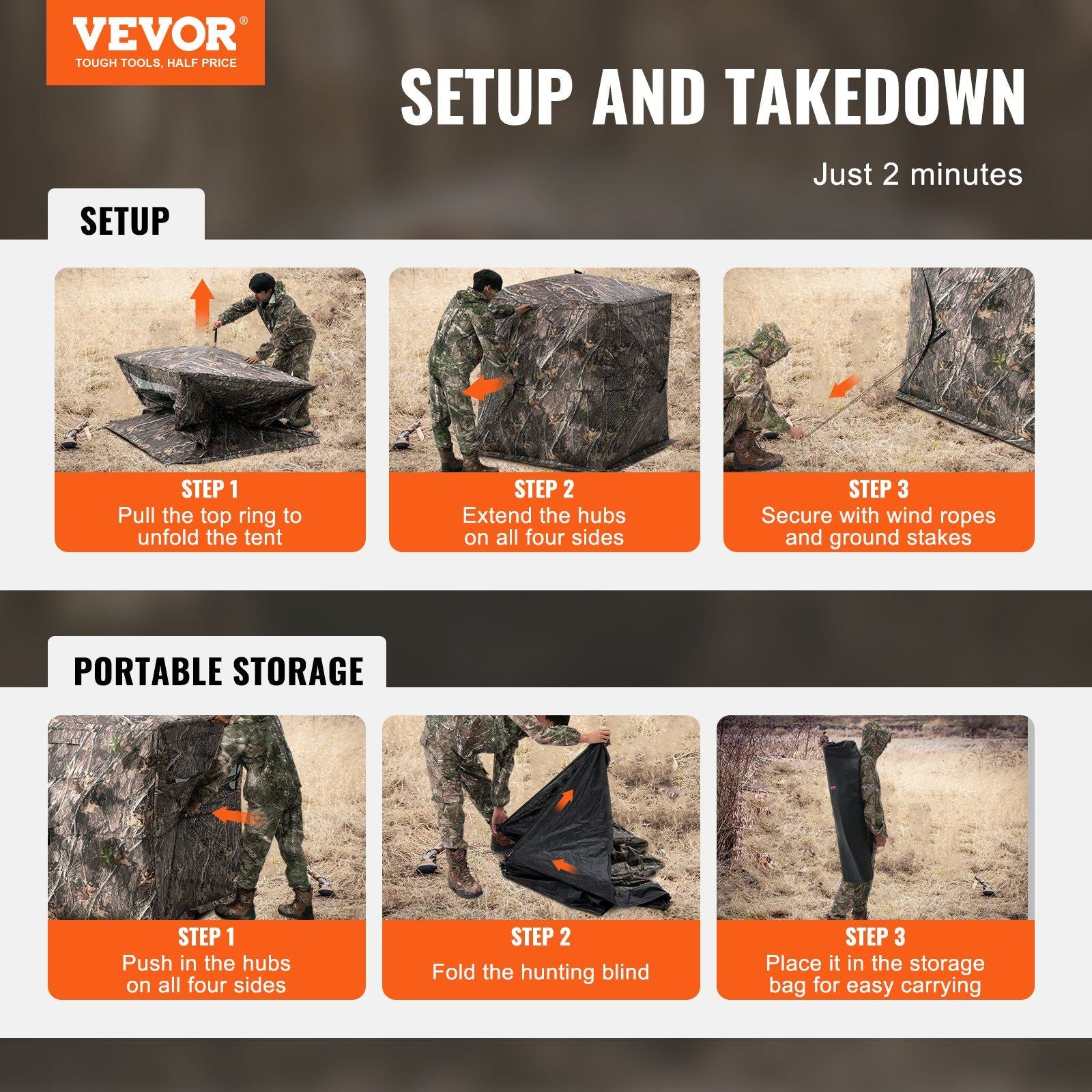 VEVOR Hunting Blind, 270° See Through Ground Blind, 2-3 Person Pop Up Deer Blind for Hunting with Carrying Bag, Portable Resilient Hunting Tent, One-Way See-Through Mesh for Turkey and Deer Hunting - Discount Msrp 