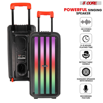5 Core 8 Inch Bluetooth DJ Speaker 3 Way Boom Box Party Speakers Karaoke Machine Portable PA Bocina for Singing with 2 Wireless Microphone + Light PLB 8X2 2MIC - Discount Msrp 