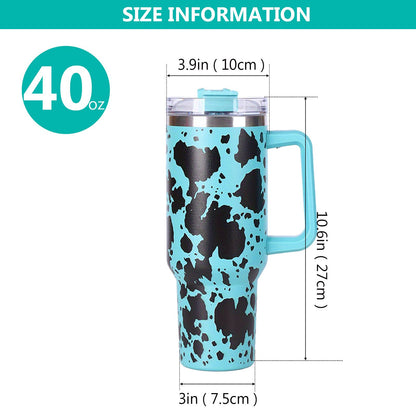 40oz 5D cowprint Insulated Tumbler With Handle And Straw Lid Portable Large Capacity water bottle, Heat preservation,304 Stainless Steel Cup For Outdoor Sports, Travel & Camping Birthday Gift - Discount Msrp 