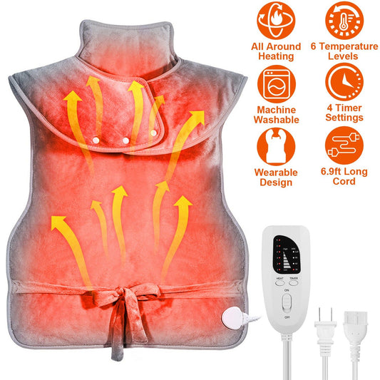 36.6x22in Electric Heating Wrap for Neck Shoulder Fast Heating Pad Mat Heated Neck Wrap for Back Pain Relief with 6 Temperature Settings 4 Timer Modes Machine Washable - Discount Msrp 