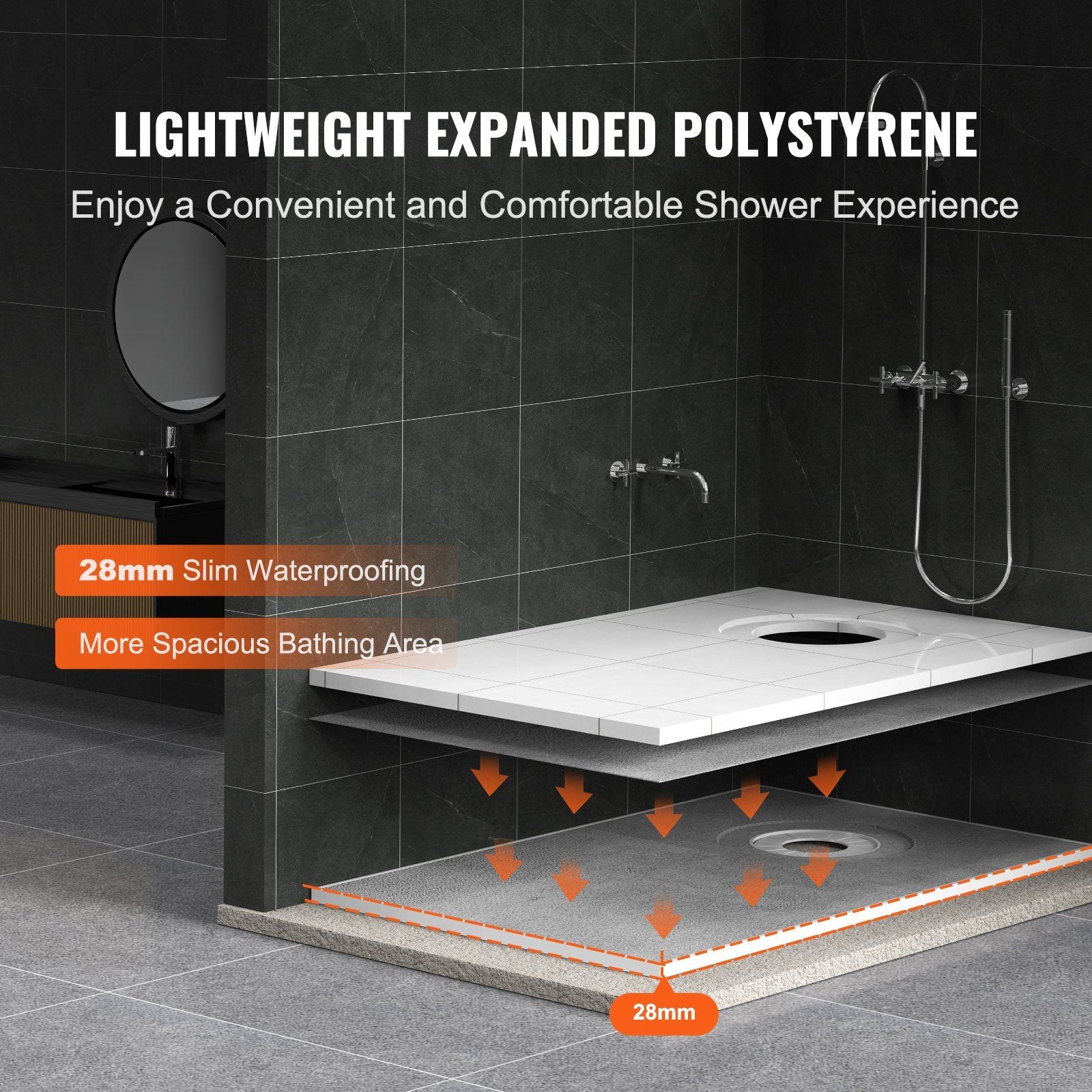 VEVOR Shower Curb Kit, 60"x38" Shower Pan Kit with 6.3" Offset Drain, Lightweight EPS Shower Installation Kits with 2 Waterproof Cloths, Shower Pan Slope Sticks Fit for Bathroom - Discount Msrp 