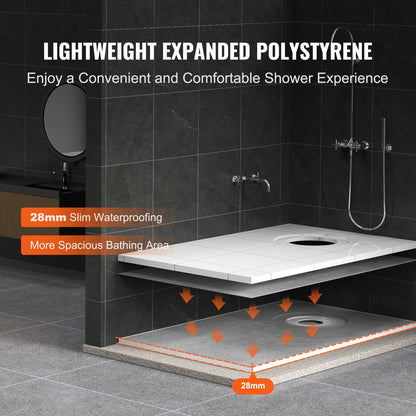 VEVOR Shower Curb Kit, 60"x38" Shower Pan Kit with 6.3" Offset Drain, Lightweight EPS Shower Installation Kits with 2 Waterproof Cloths, Shower Pan Slope Sticks Fit for Bathroom - Discount Msrp 