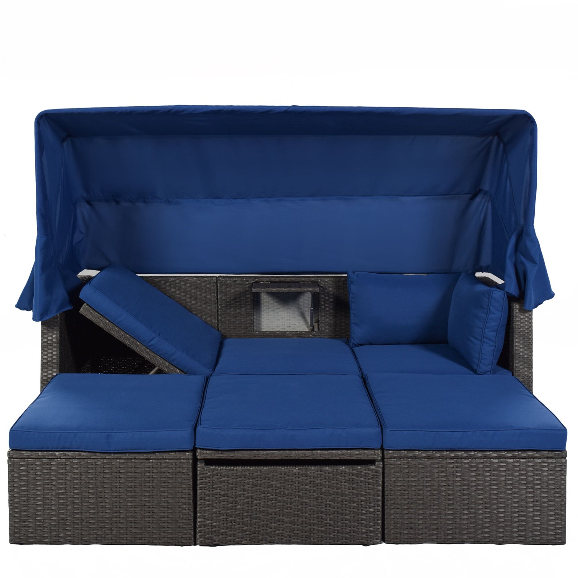 Outdoor Patio Rectangle Daybed with Retractable Canopy, Wicker Furniture Sectional Seating with Washable Cushions, Backyard, Porch - Discount Msrp 
