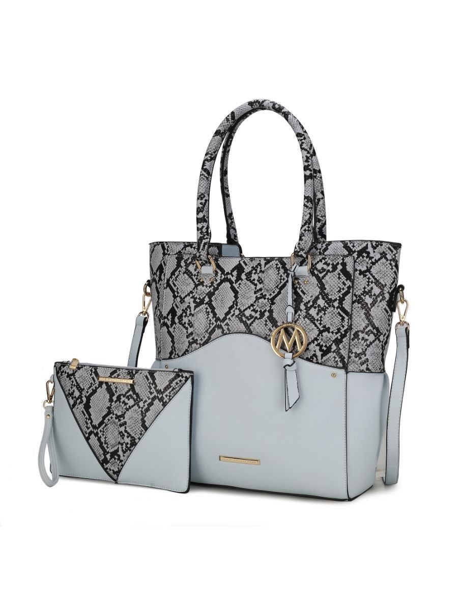 MKF Collection Iris Snake Embossed Vegan Leather Women Tote Bag with matching Wristlet Pouch by Mia k - Discount Msrp 