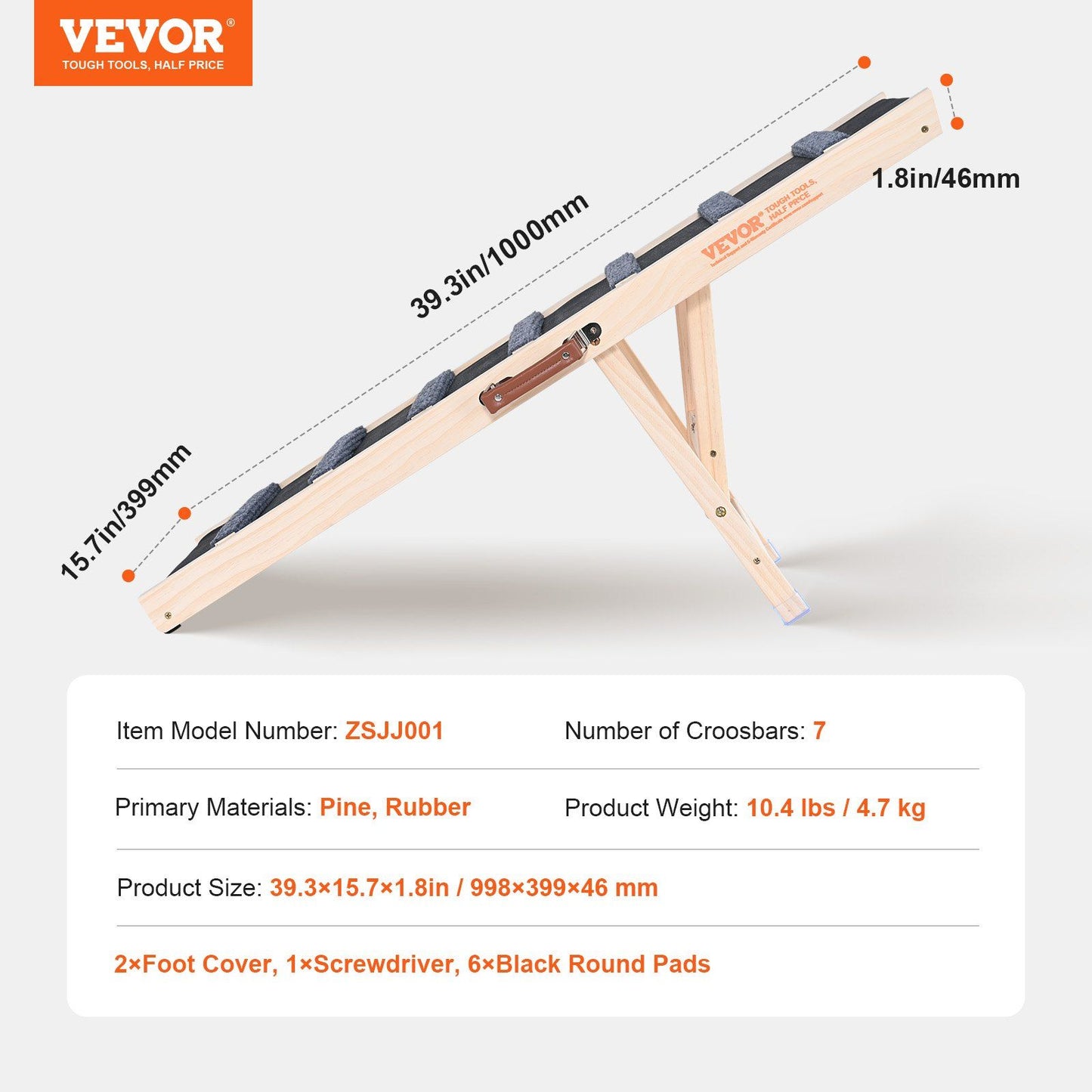 VEVOR Dog Ramp, Folding Pet Ramp for Bed, Adjustable Dog Ramp for Small, Large, Old Dogs & Cats, Wooden Pet Ramp with 39.3" Long Ramp, Adjustable from 15" to 22", Suitable for Couch, Sofa, Car - Discount Msrp 