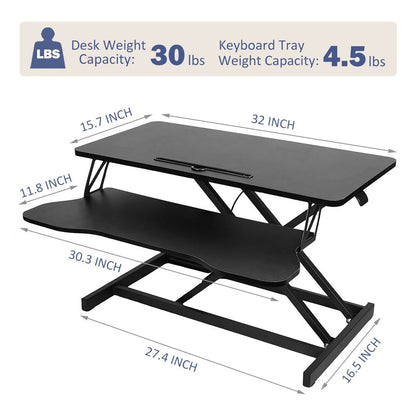 32 Inch Desk Converter, Height Adjustable Sit to Stand Riser, Dual Monitor and Laptop Workstation with Wide Keyboard Tray, Black - Discount Msrp 