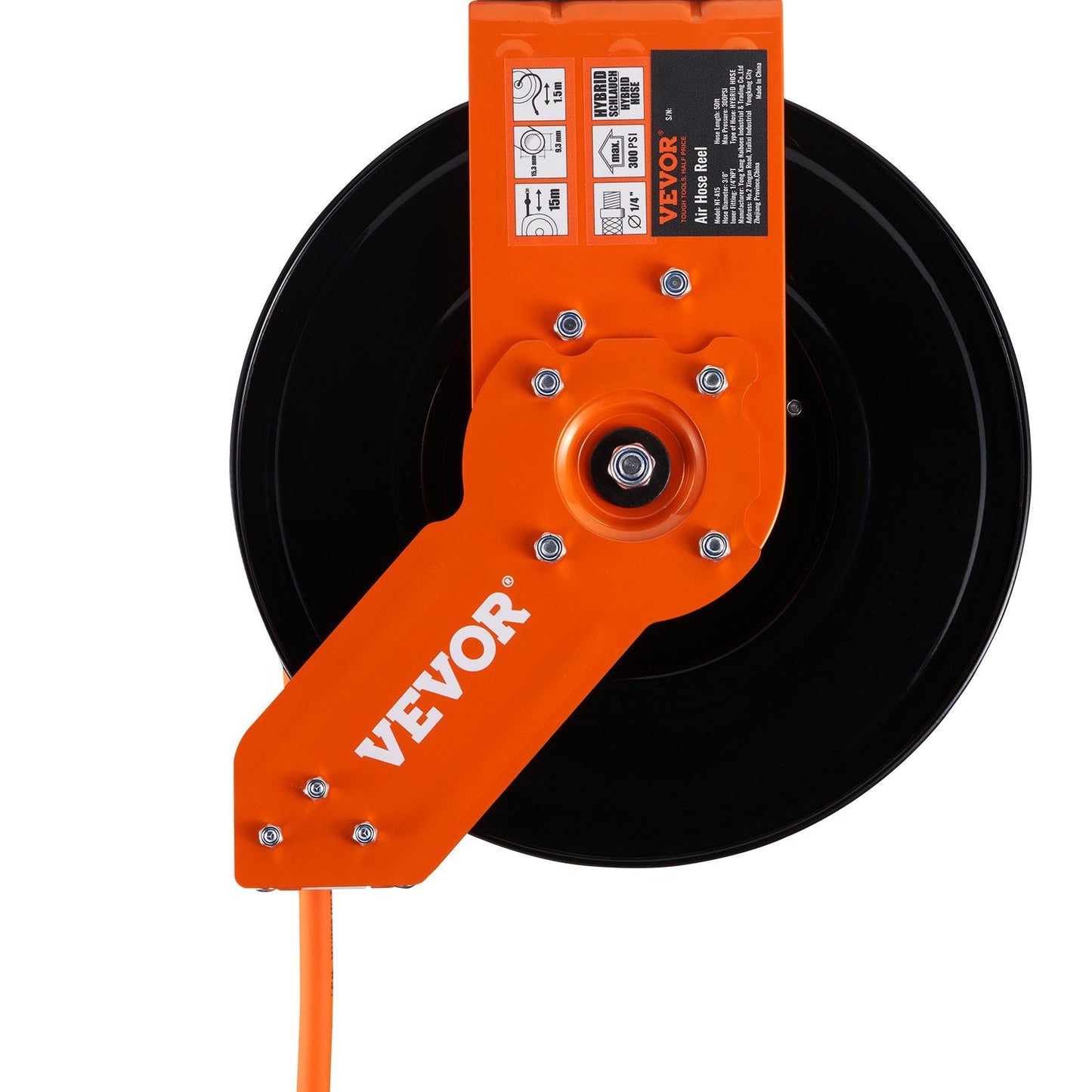 VEVOR Retractable Air Hose Reel, 3/8 IN x 50 FT Hybrid Air Hose Max 300PSI, Air Compressor Hose Reel with 5 ft Lead in, Ceiling / Wall Mount Heavy Duty Single Arm Steel Reel - Discount Msrp 