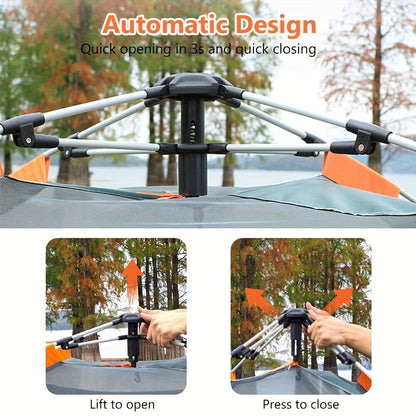 Muti-Person Outdoor Automatic Quick Opening Camping Tent with Mesh Windows. Made of Oxford Fabric, Comes with Portable Bag & Moisture - Proof Mat. Ideal for Family Camping, Fishing, Hunting - Discount Msrp 