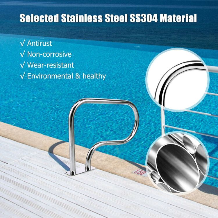 Stainless Steel Swimming Pool Hand Rail with Base Plate - Discount Msrp 