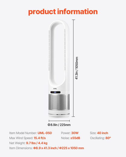 40" Oscillating Tower Fan 8H Timer 15.4ft/s High Velocity with Remote Control - Discount Msrp 