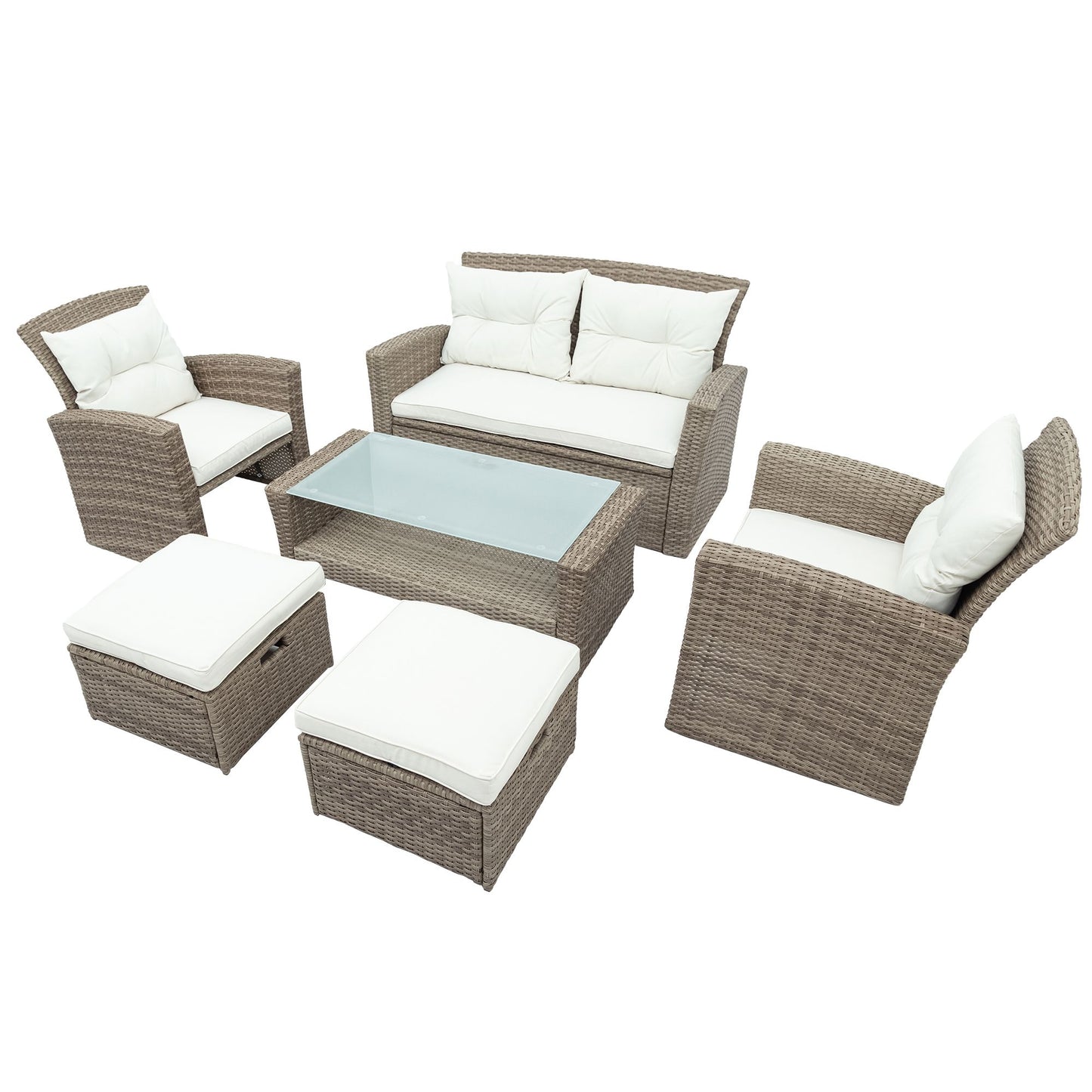 Patio Furniture Set; 4 Piece Outdoor Conversation Set All Weather Wicker Sectional Sofa with Ottoman and Cushions - Discount Msrp 