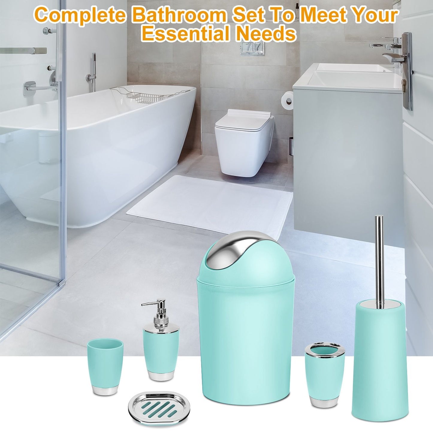 Bathroom Accessories Set 6 Pcs Bathroom Set Ensemble Complete Soap Dispenser Toothbrush Holder - Discount Msrp 