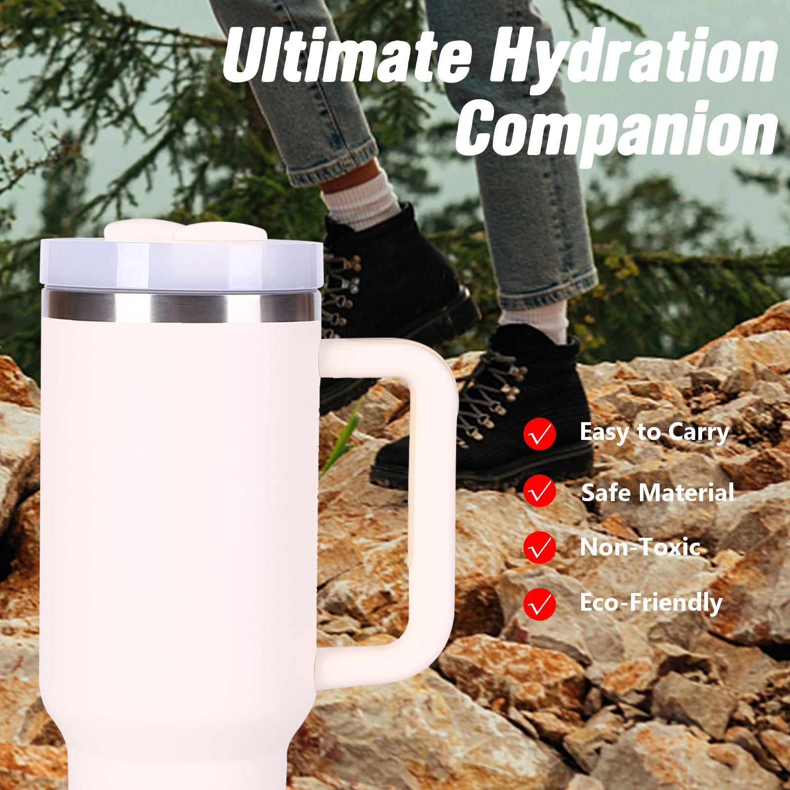 40oz V2 large capacity tumbler, With Handle And Straw Lid, Insulated Reusable Stainless Steel Water Bottles Travel Mug Coffee Cup car cup water cup For Men Women Outdoor Camping Driving, gift - Discount Msrp 