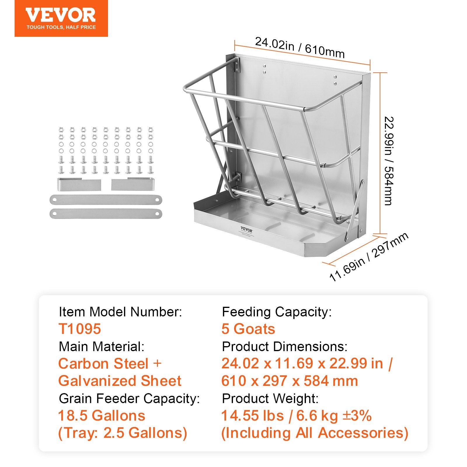 VEVOR Wall Mounted Goat Hay Feeder 2 in 1 Hay and Grain Feeder 21 Gallons - Discount Msrp 
