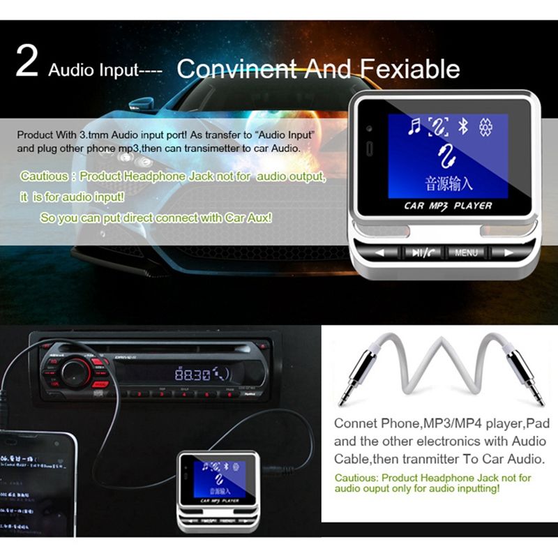 FM12B 1.44 Inch LCD Screen Bluetooth Car MP3 Player Handsfree Wireless FM Transmitter Radio Adapter USB Car Charger - Discount Msrp 