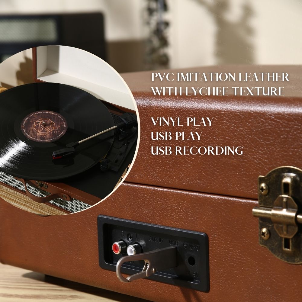 Portable Vinyl record player S350,with 2 Stereo Speakers, Wireless 3-Speed 33/45/78RPM, Support Headphone Jack/USB/AUX-IN/RCA-Out/Recording - Discount Msrp 