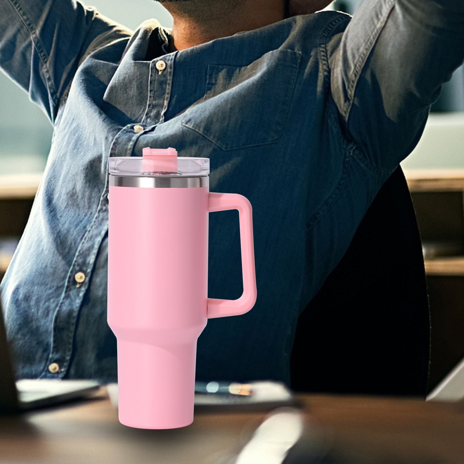 40oz large capacity tumbler, With Handle And Straw Lid, Insulated Reusable Stainless Steel Water Bottles Travel Mug Coffee Cup car cup water cup For Men Women Outdoor Camping Driving, gift - Discount Msrp 
