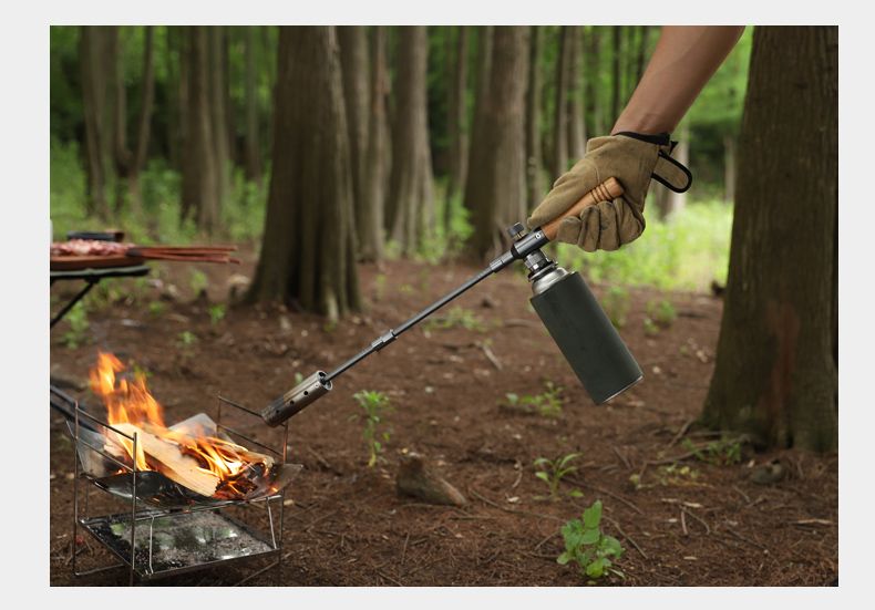 Outdoor camping extended flame-throwing gun stainless steel gun burning pig hair supplies camping straight handle handheld detachable igniter - Discount Msrp 