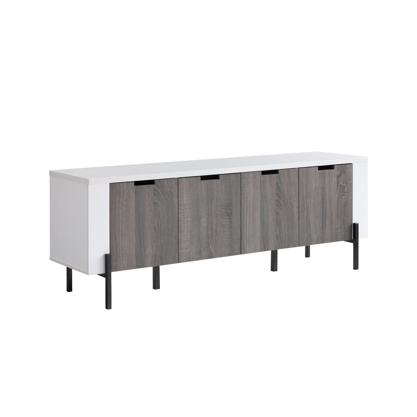 60" Two- Toned TV Stand with Four Cabinet Doors, Storage Cabinet -White & Distressed Grey - Discount Msrp 