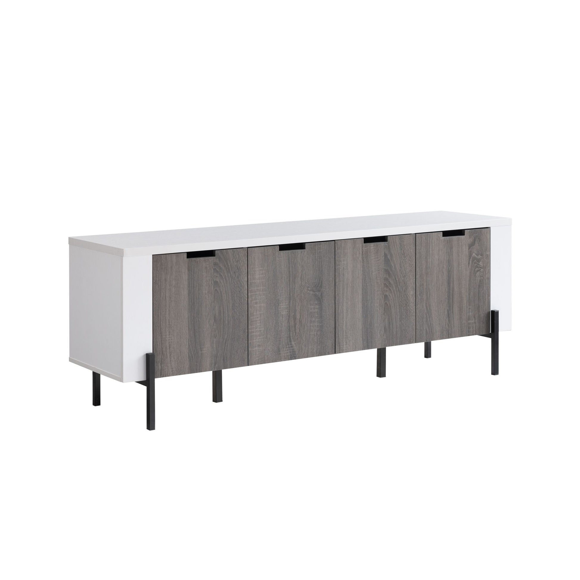 60" Two- Toned TV Stand with Four Cabinet Doors, Storage Cabinet -White & Distressed Grey - Discount Msrp 