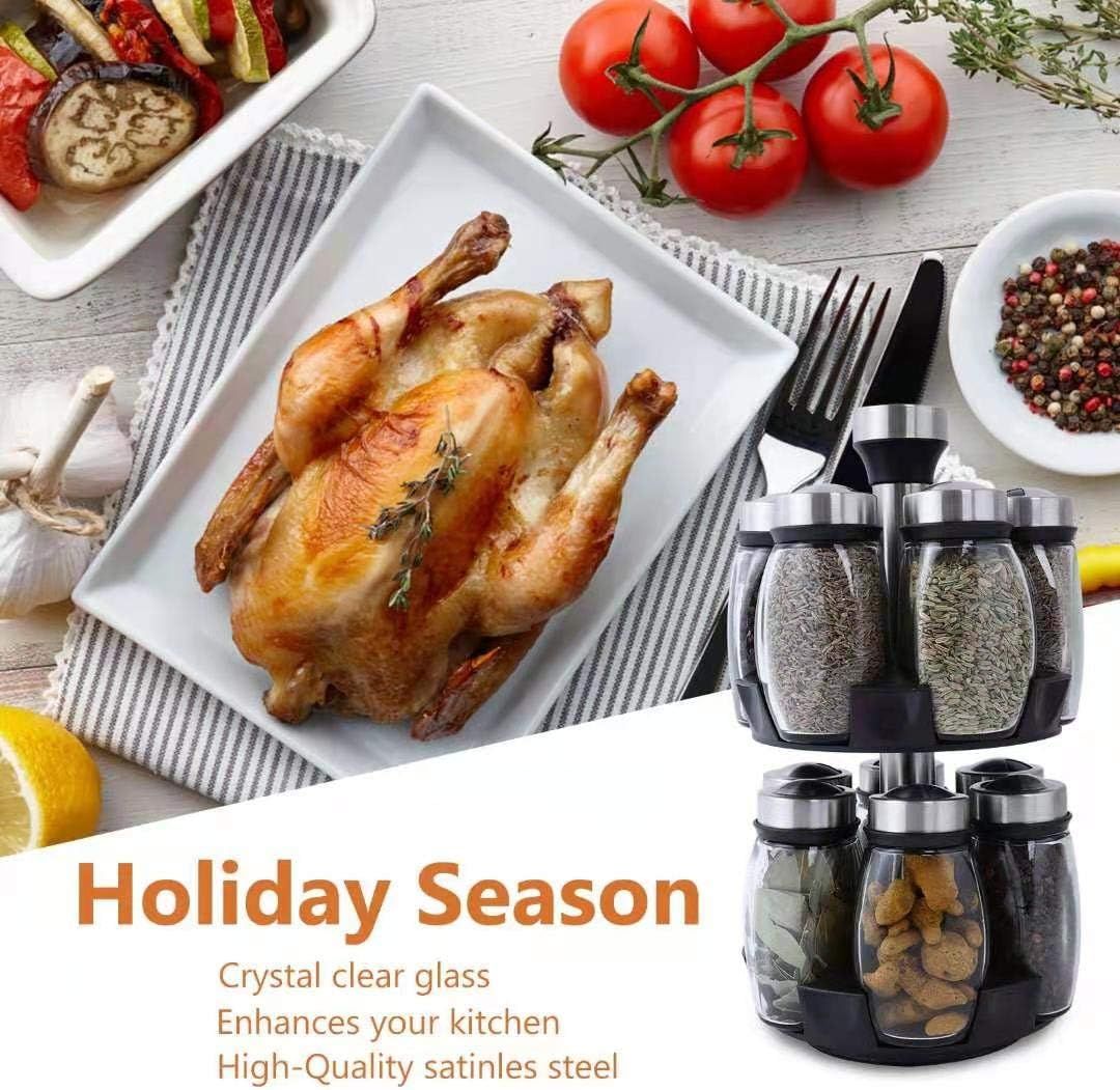12 Glass Jar Bottles Set Revolving Spice Rack Organizer Storage for kitchen, Spice Stand Holder, Spinning Countertop Herb and Spice Rack Organizer with - Discount Msrp 