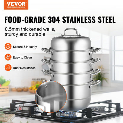 VEVOR Dumpling Steamer Stainless Steel 5 Titer for for Cook Soup, Noodles, Fishes Work with Gas Electric Grill Stove Top, Dia 30cm/11.8inch, Pot - Discount Msrp 